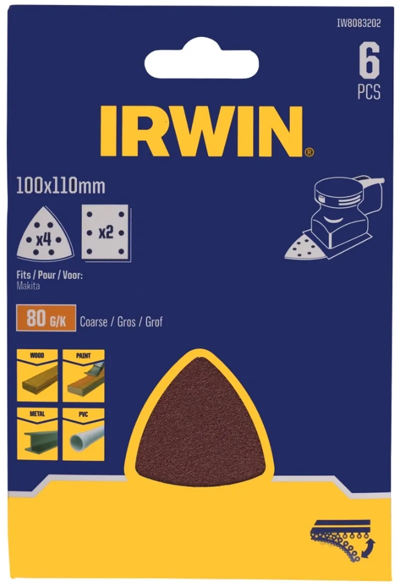 schuurvel voor Makita Tristar, zelfklevend K80, 6 stuks by Irwin – product image
