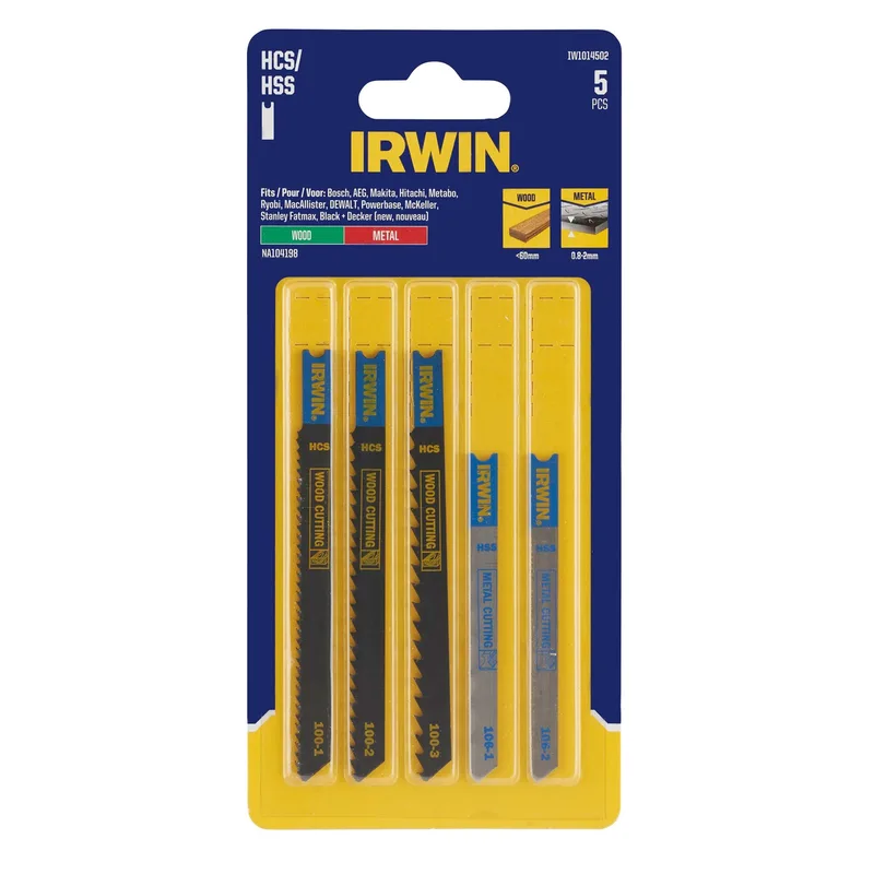 Set decoupeerzaagbladen 5PCS Mix 3xhout, 2xmetaal. Diverse vertanding. U-aansluiting. von Irwin – Produktbild 1 von 2