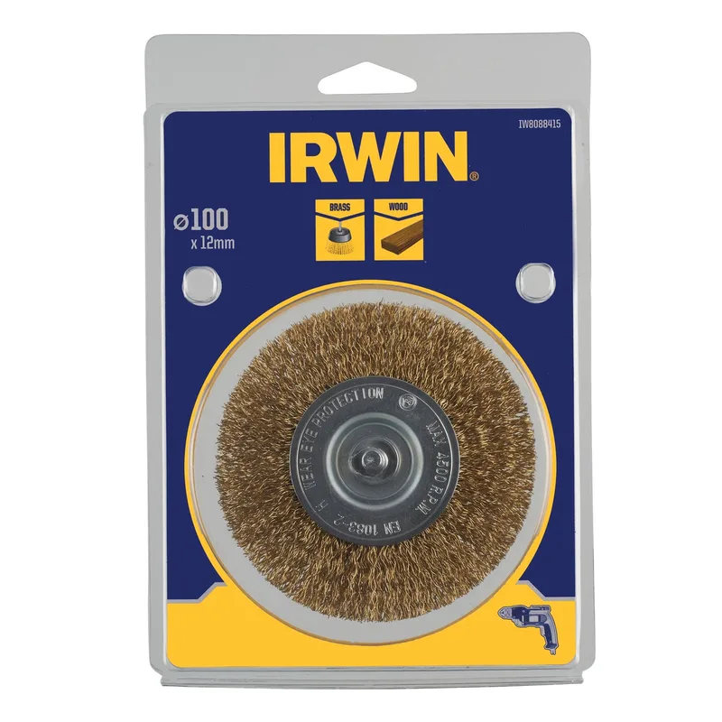 Staaldraadborstel messing (boormachine) voor hout, diameter: 100mm. Dikte: 12mm. de Irwin – image du produit 1 sur 2