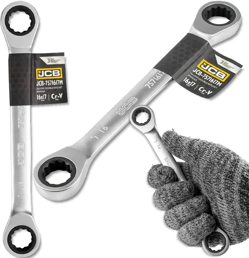 Dubbelzijdige Ringsleutel met Ratelsysteem - 16x17 mm - Cr-V Staal von JCB – Produktbild