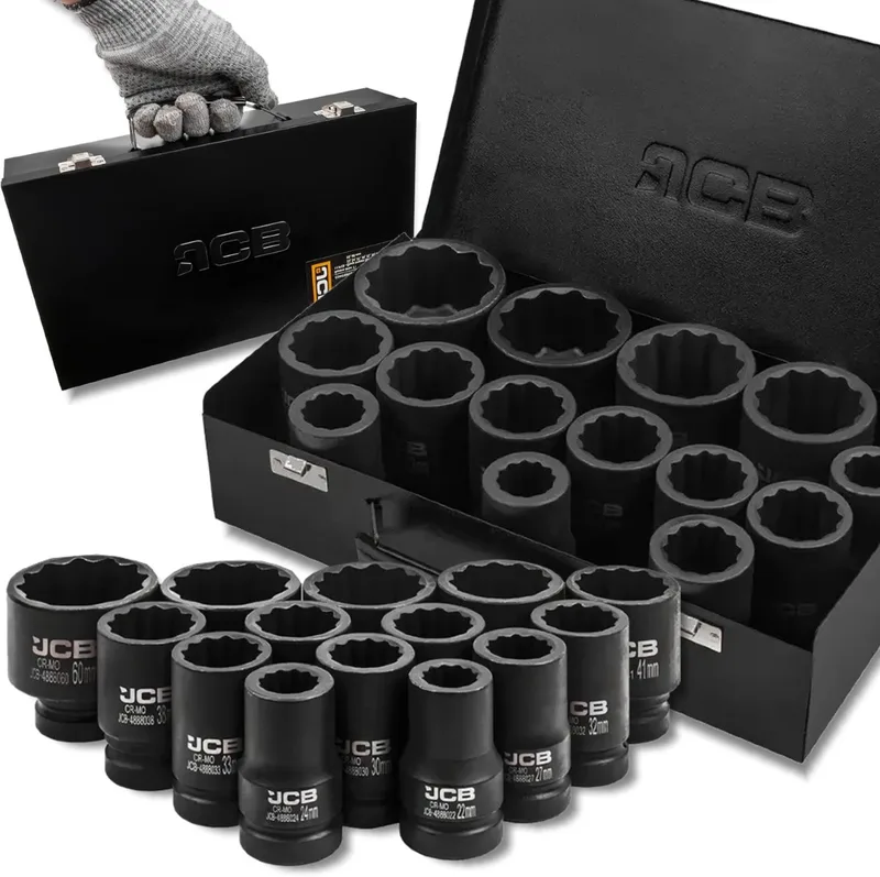 Serie - Dopsleutelset - 12-kant 1" - 14-delig - Cr-Mo Staal by JCB, Black – product image
