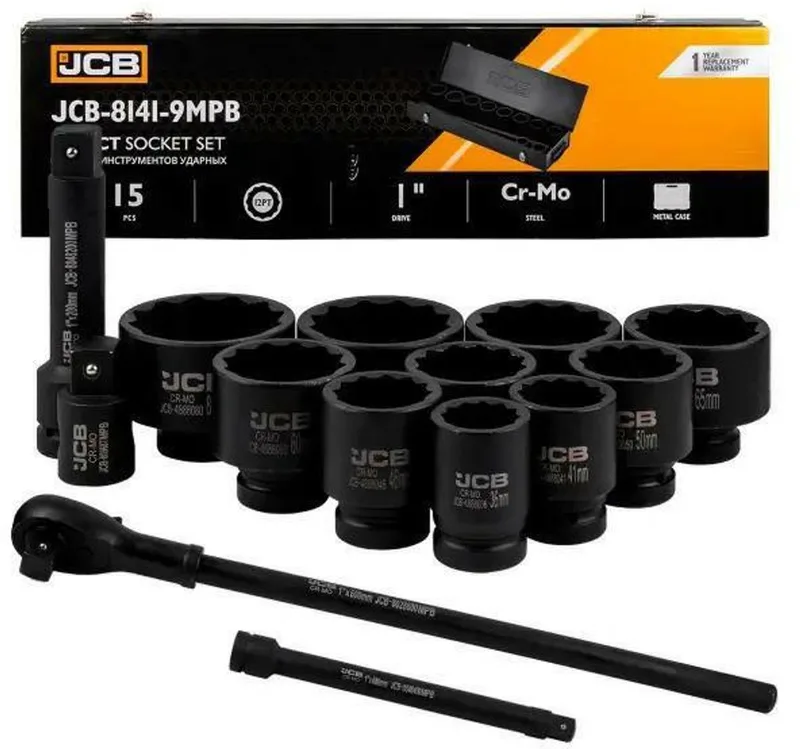 Serie - Slagmoersleutel Set - 1" Montage - 15-delig - 12-kant - Cr-Mo Staal de JCB – image du produit