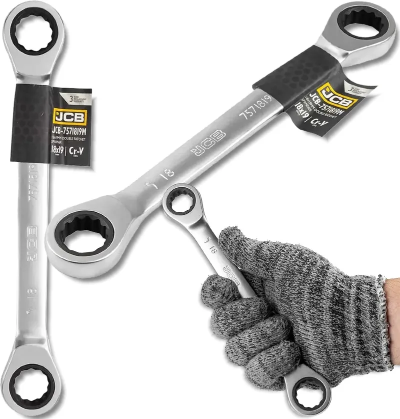 Steeksleutel met Ratelsleutel - 18x19mm - Cr-V Staal - 12-puntig by JCB – product image
