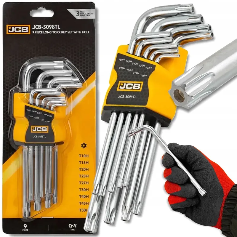 Torx inbussleutelset met gat, 9-delig, Cr-V-staal von JCB – Produktbild