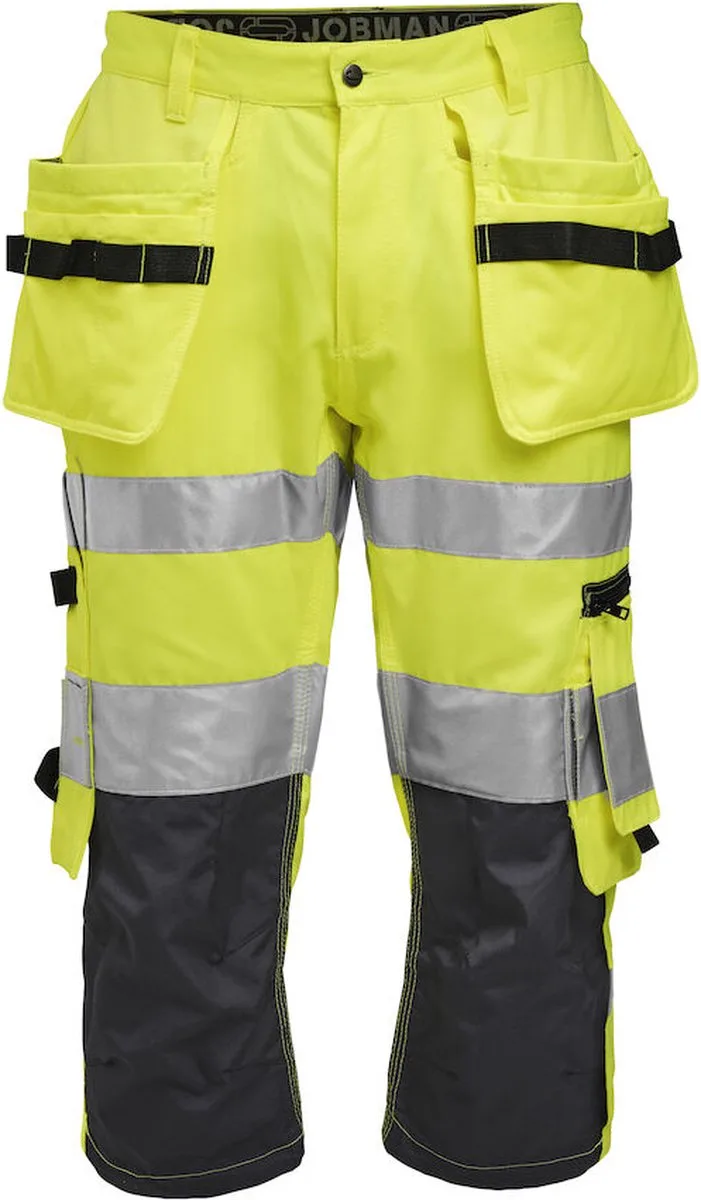 Jobman 2217 Hi-Vis Long Shorts 65221762 - Geel/Navy von Jobman, Gelb, Dunkelblau, C50 – Produktbild