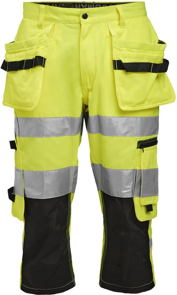 Jobman 2217 Hi-Vis Long Shorts 65221762 - Geel/Zwart von Jobman, Gelb, Schwarz, C50 – Produktbild