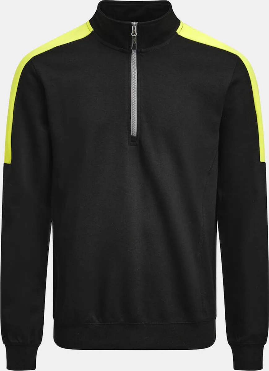 Jobman 5401 Halfzip Sweatshirt 65540120 - Zwart/HV Geel fra Jobman, Sort, HV Geel, S – produktbillede