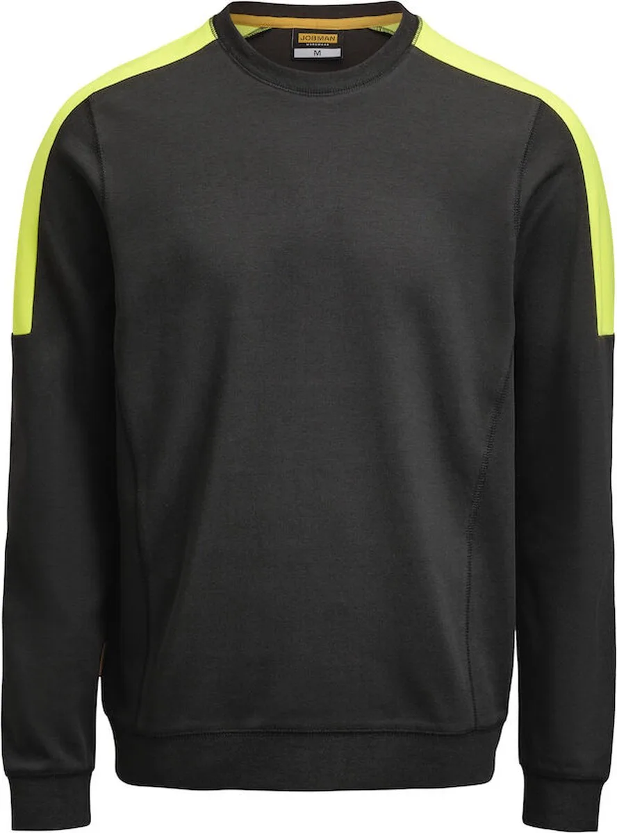 Jobman 5402 Roundneck Sweatshirt 65540220 - Zwart/Geel de Jobman, Noir, Jaune, S – image du produit