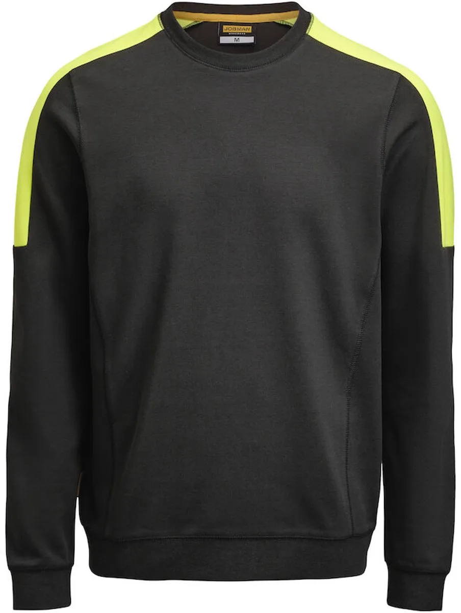 Jobman 5402 Roundneck Sweatshirt 65540220 - Zwart/Geel von Jobman, Schwarz, Gelb, XXL – Produktbild