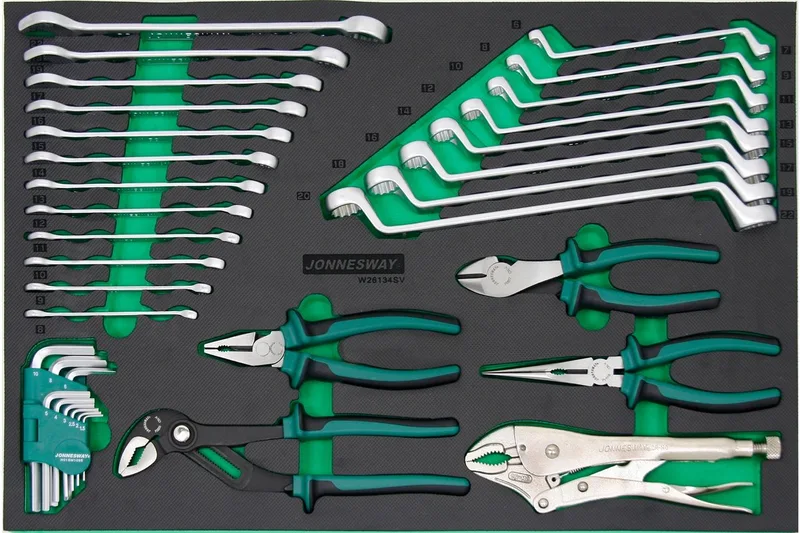 Gereedschapset 34 Delig in EVA Schuim W26134SV by Jonnesway, Green – product image