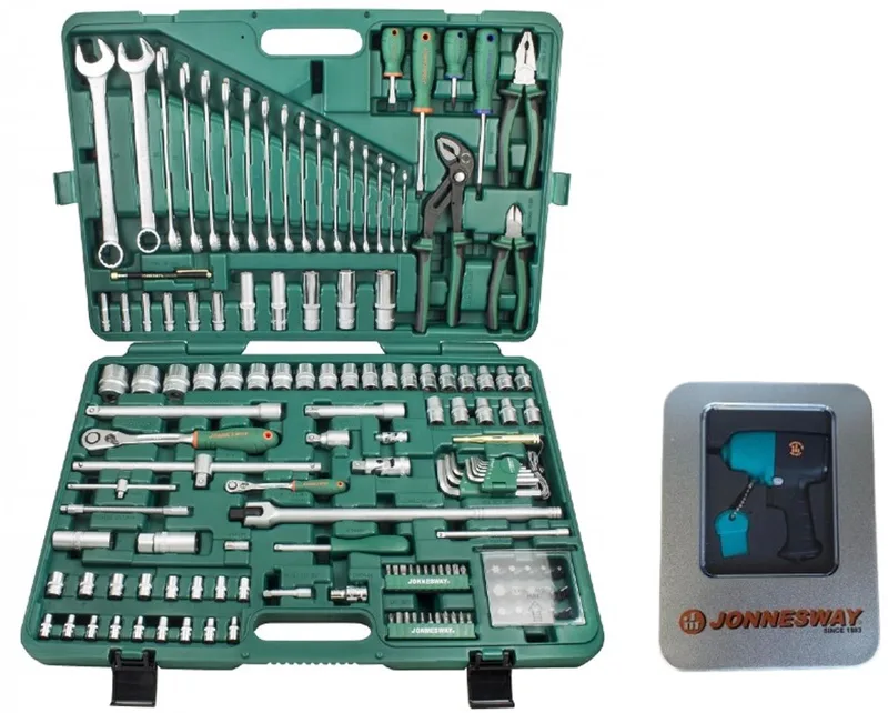 Jonnesway 142-delige Gereedschapskist met 1/2" & 1/4" Doppen en Sleutels de Jonnesway, Vert – image du produit