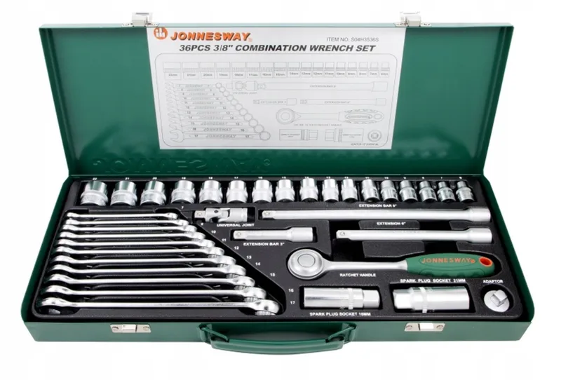 Jonnesway 36-delige 3/8" doppenset met ratel en sleutels by Jonnesway, Green – product image