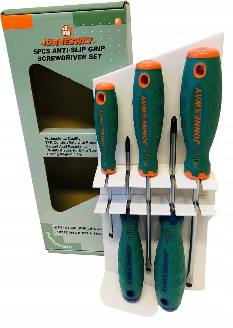 Schroevendraaierset 5 Delig - Plat & Kruiskop by Jonnesway, Green – product image