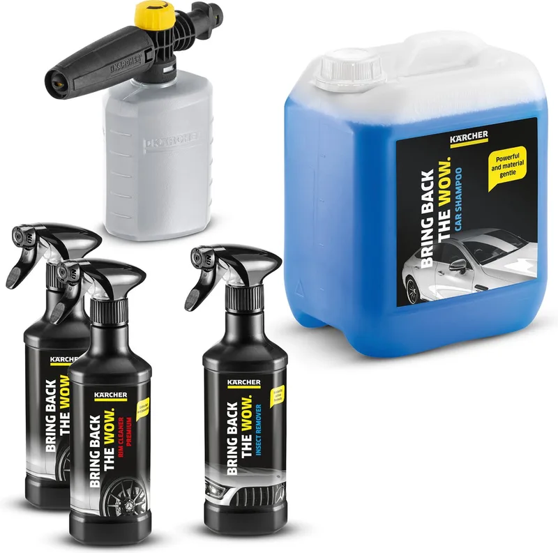 Hogedrukreiniger Accessoire set FJ 6 Foam Jet - autoshampoo 5L - 2x velgenreiniger RM 667 - insectenverwijderaar RM 618 von Kärcher – Produktbild