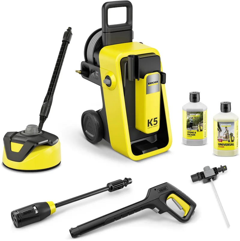 K 5 Comfort Premium Home Hogedrukreiniger - 145 bar - 500 l/u - 40 m²/u - Terrasreiniger T 5 - Slanghaspel - 4-in-1 Spuitlans - App bediening - Geschikt voor oa. auto - terras - fietsen - motoren - tuinset en gebieden rondom huis by Kärcher – product image 1 of 6