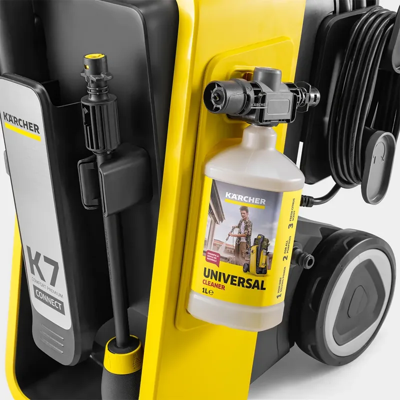 K 7 Comfort Premium Connect hogedrukreiniger met APP functie - Instelbare druk 180 bar - 600 l/u - 60 m2/u - Slanghaspel - 4-in-1 Spuitlans - Geschikt voor oa. auto - terras - campers - caravans - fietsen - motoren - tuinset by Kärcher – product image 4 of 6
