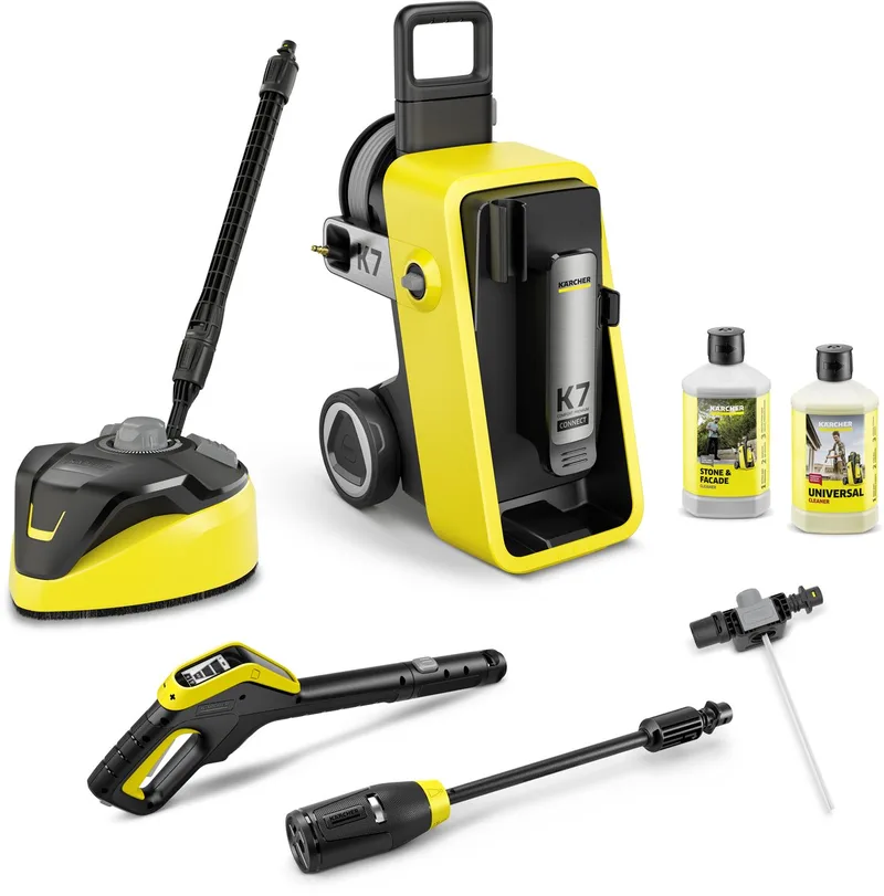 K 7 Comfort Premium Connect Home hogedrukreiniger met APP functie - Instelbare druk 180 bar - 4-in-1 Spuitlans - App connectie - Geschikt voor oa. auto - terras - campers - caravans - fietsen - motoren - tuinset en gebieden rondom huis van Kärcher – productafbeelding 1 van 6