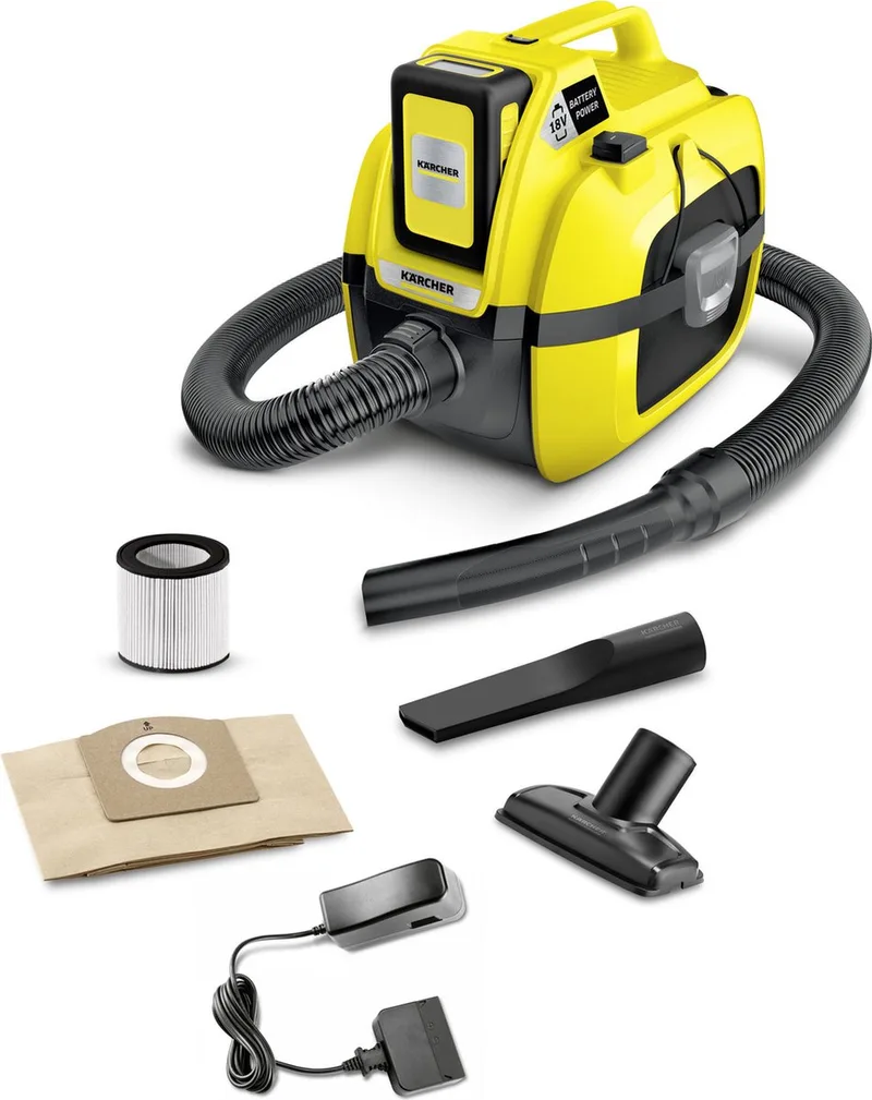 WD 1 Compact Battery Set Nat-en Droogzuiger - 18 V - Accu 18 V / 2,5 Ah en lader inbegrepen - 7 liter - Patroonfilter van Kärcher – productafbeelding