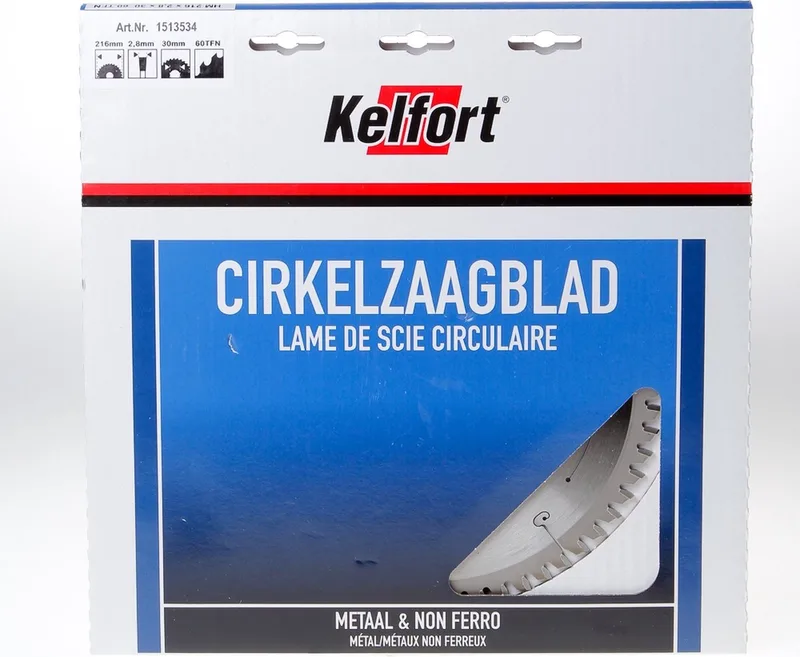 Cirkelzaagblad hardmetaal 60 tanden TF(NEG) diameter 216 x 3 x 30mm van Kelfort – productafbeelding