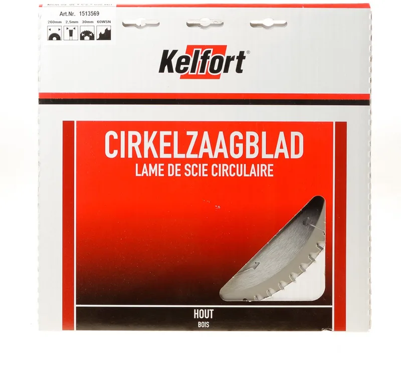 Cirkelzaagblad hardmetaal 60 tanden WS-KW(NEG) diameter 260 x 2.5 x 30mm van Kelfort – productafbeelding