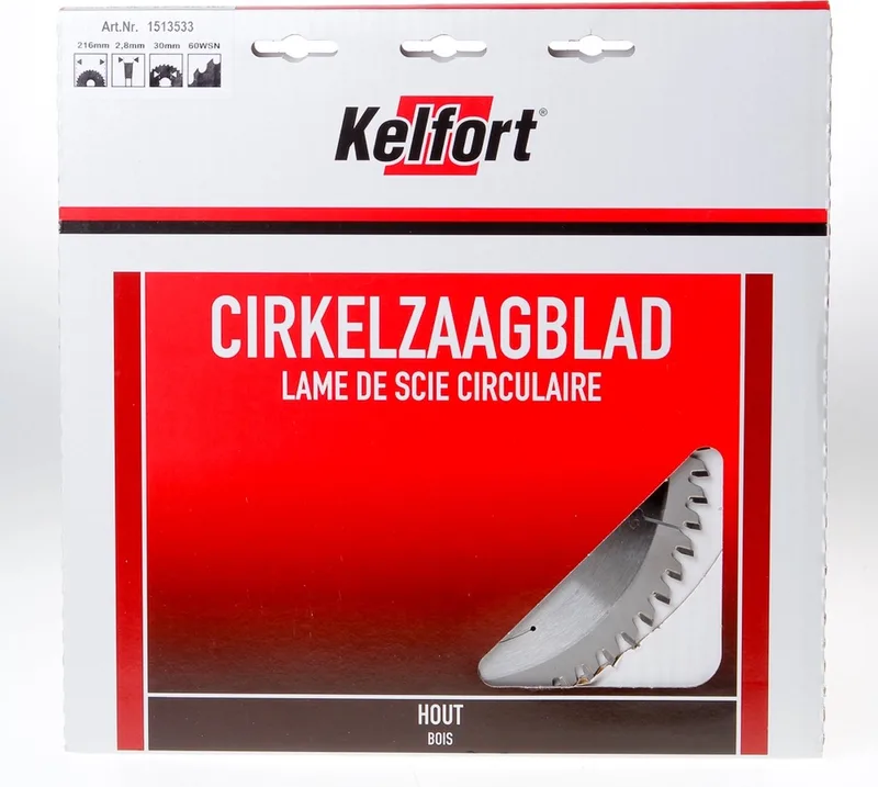 Cirkelzaagblad hardmetaal 60 tanden WS(NEG) diameter 216 x 3 x 30mm van Kelfort – productafbeelding