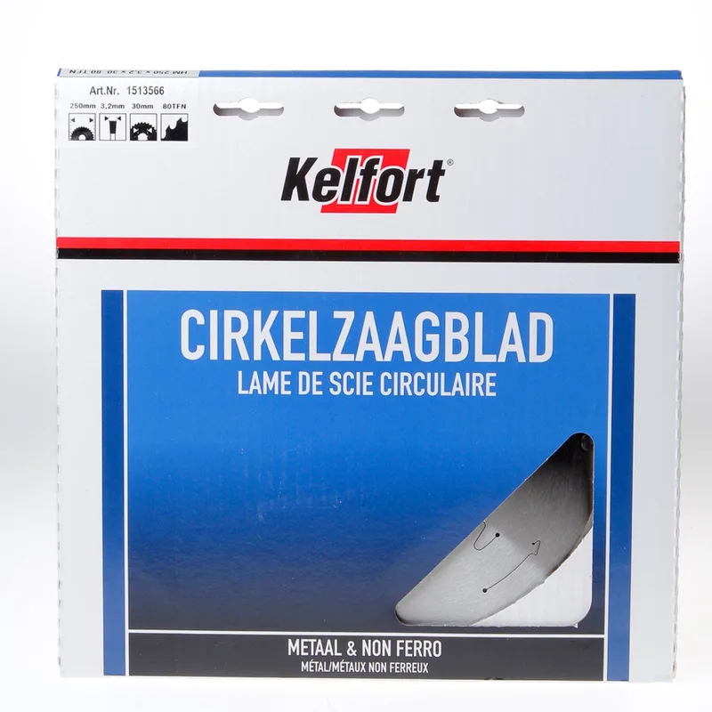 Cirkelzaagblad hardmetaal 80 tanden TF(NEG) diameter 250 x 3.1 x 30mm de Kelfort – image du produit