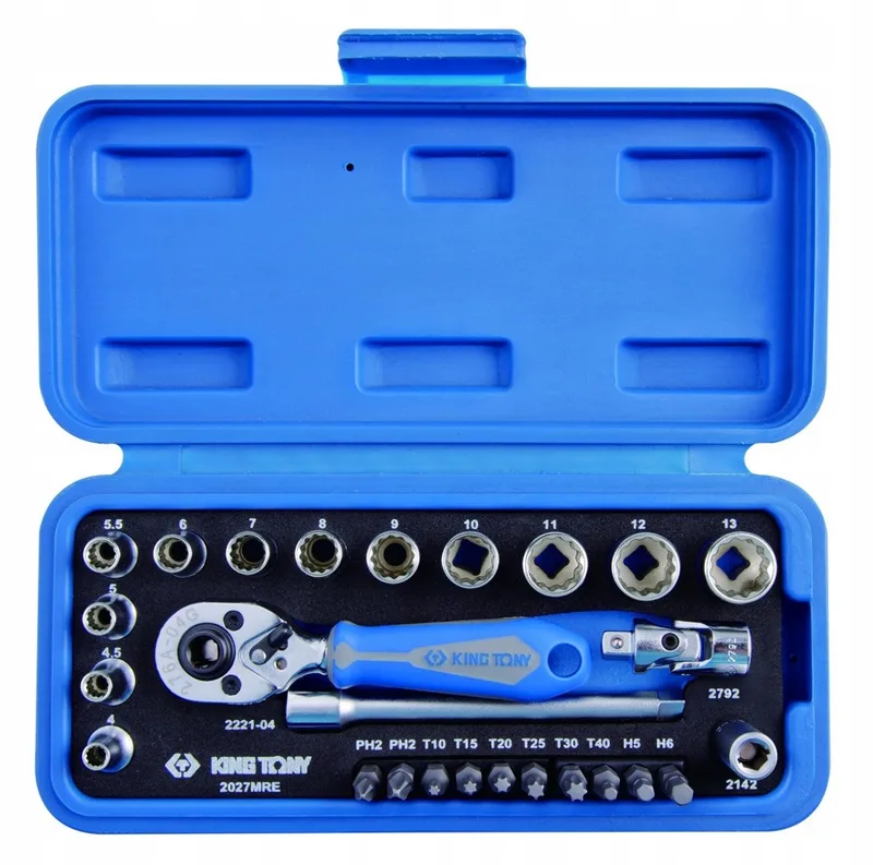 27-delige 1/4" DOPPENSET met Ratel & Bits by King Tony, Blue – product image