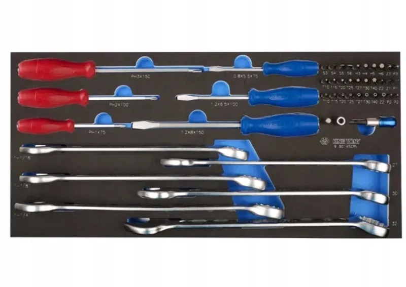 45-delige Gereedschapsset: Ring- en steeksleutels, 1/4" bits, schroevendraaiers von King Tony – Produktbild
