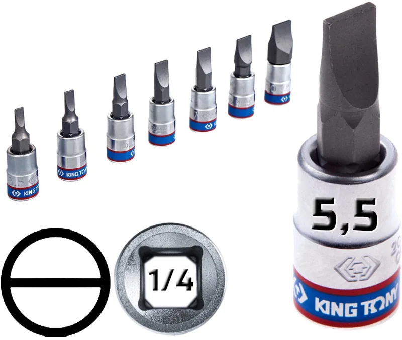 Dopsleutel Plat Bit 1/4" 5,5x1,0x37mm Cr-V S2 von King Tony – Produktbild