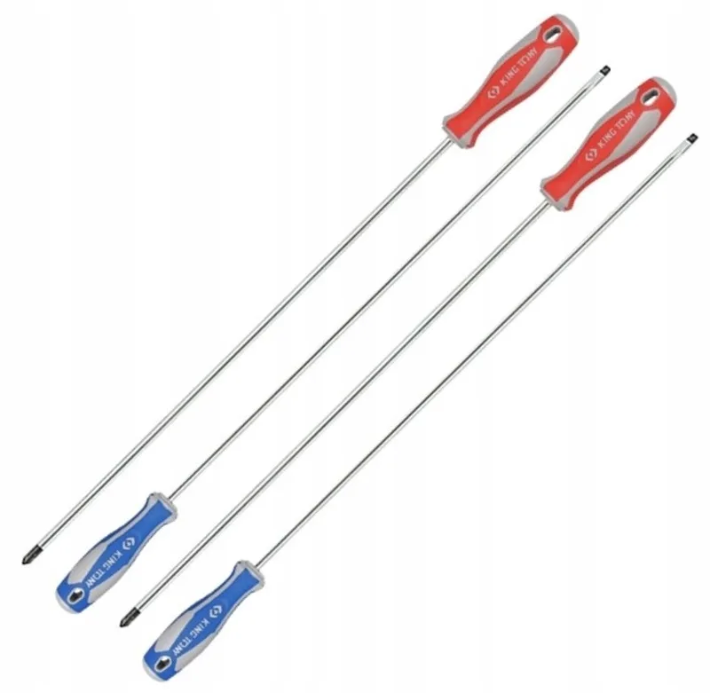 Extra Lange Schroevendraaierset Kruiskop Platte Punt 300mm 4 Stuks de King Tony – image du produit