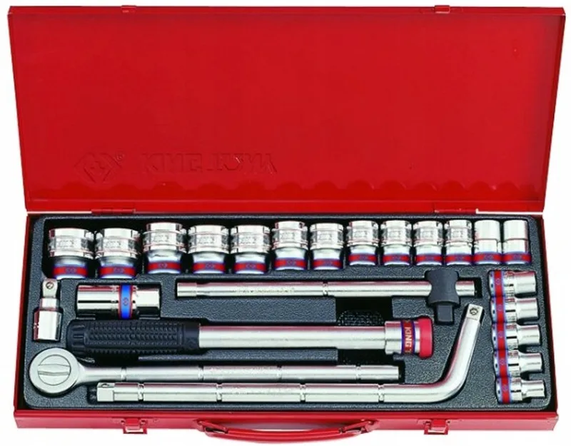 King Tony 1/2" 24-delige CAP-SET 12-zijdig met ratel en koffer de King Tony, Rouge – image du produit