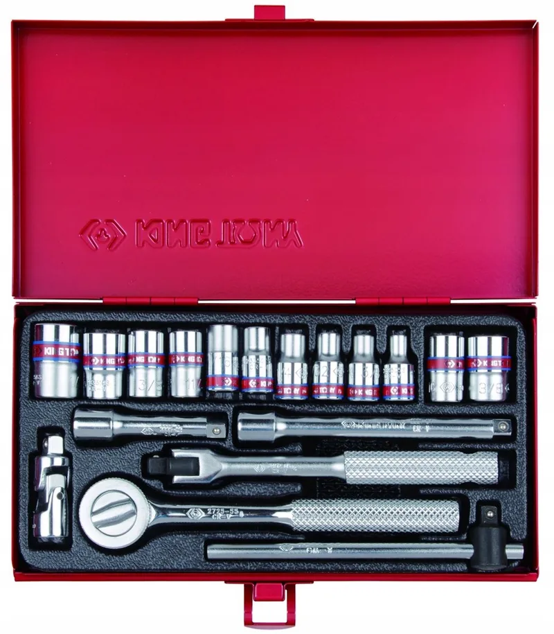 King Tony 1/4" Dopsleutelset 18-delig 6-Zijdig & 8-Zijdig 4-12mm de King Tony, Rouge – image du produit