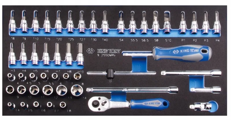 King Tony 1/4" dopsleutelset, 50 onderdelen, 4-14 mm, torx, zeskant, bits by King Tony – product image