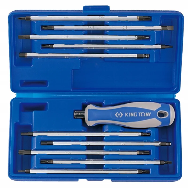 King Tony 11-delige schroevendraaierset met verwisselbare bits: Torx, zeskant, plat by King Tony, Blue – product image