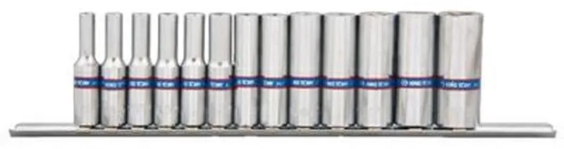 King Tony 2311MR - Lange Doppenset 1/4" - 6-Kant - 13-delig - 4 t/m 14 mm - Inclusief Metalen Rail van King Tony, Chroom – productafbeelding
