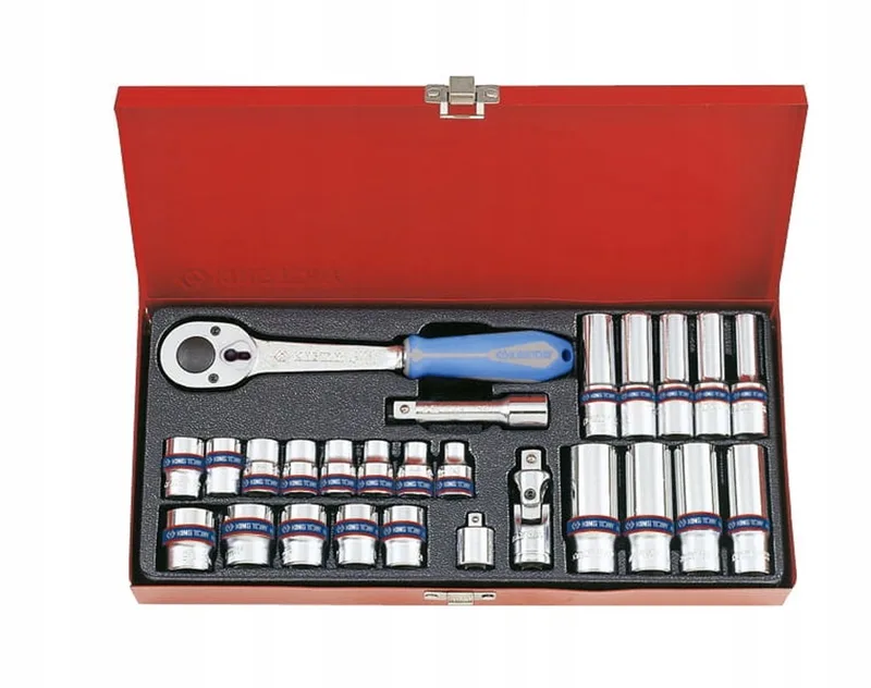 King Tony 3/8" Doppellange Dopset met Ratel 27 Delen by King Tony, Red – product image
