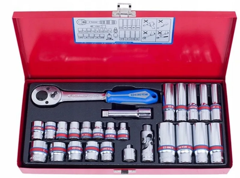 King Tony 3/8" doppenset 27-delig - kort en lang - metalen behuizing von King Tony – Produktbild