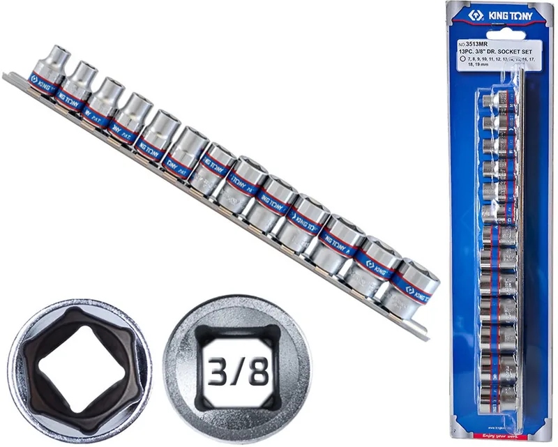 King Tony 3/8" Dopsleutelset 6-kant Kort 13-delig 7-19mm de King Tony – image du produit