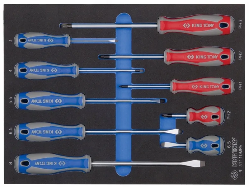 Schroevendraaierset 10 Delig - Kruiskop & Plat, Schuimmodule by King Tony – product image