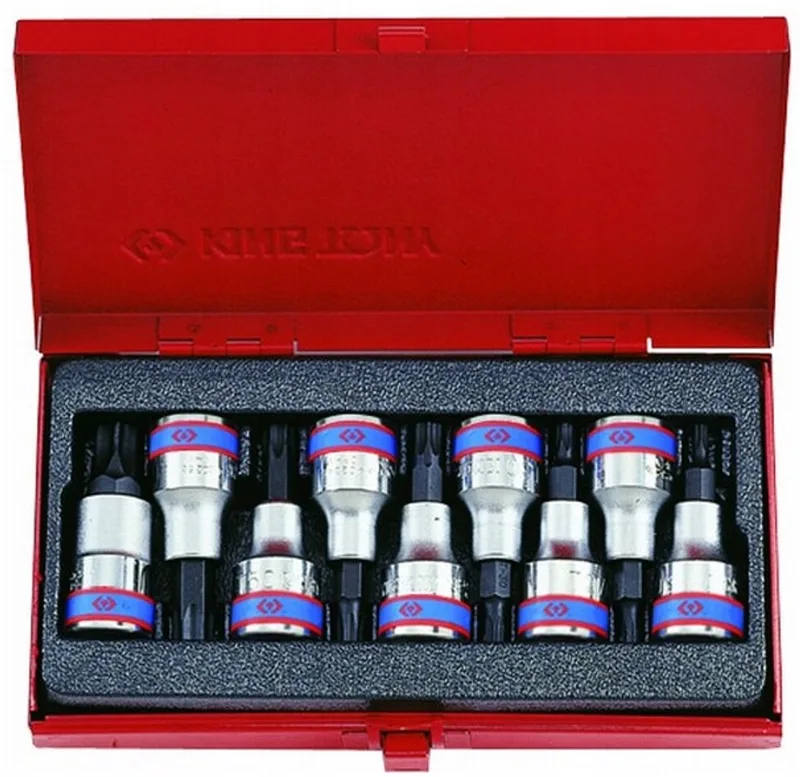 Torx doppenset 1/2" 9-delig T20-T60 metalen cassette van King Tony – productafbeelding