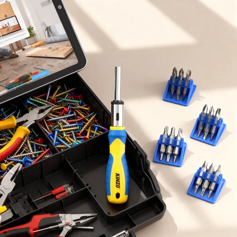 Accessories Ratelschroevendraaier Bitset – 49-delig – Met Ratelhandgreep, Bits en Adapters van Kinzo, Blauw – productafbeelding