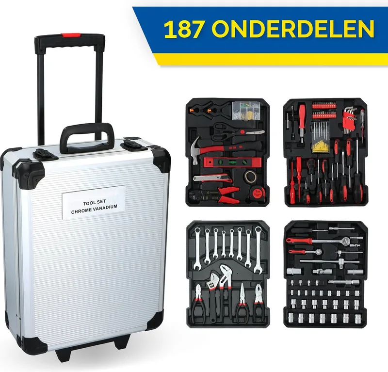 Gereedschapset - 187 Delig - Aluminium Gereedschapskoffer van Kinzo, Oranje – productafbeelding