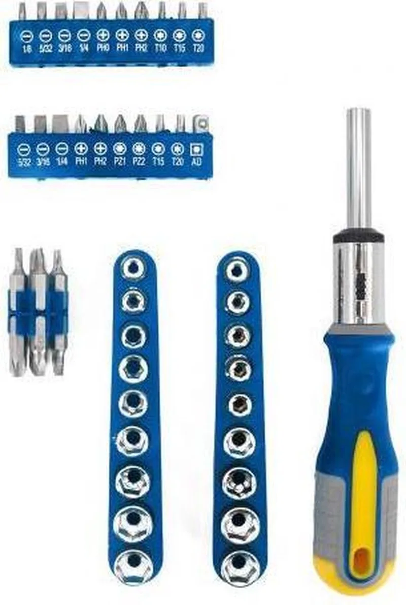 Gereedschapset: Bitset/ Doppenset met Ratel - 52-Delig - Ergonomische Greep de Kinzo, Argent – image du produit