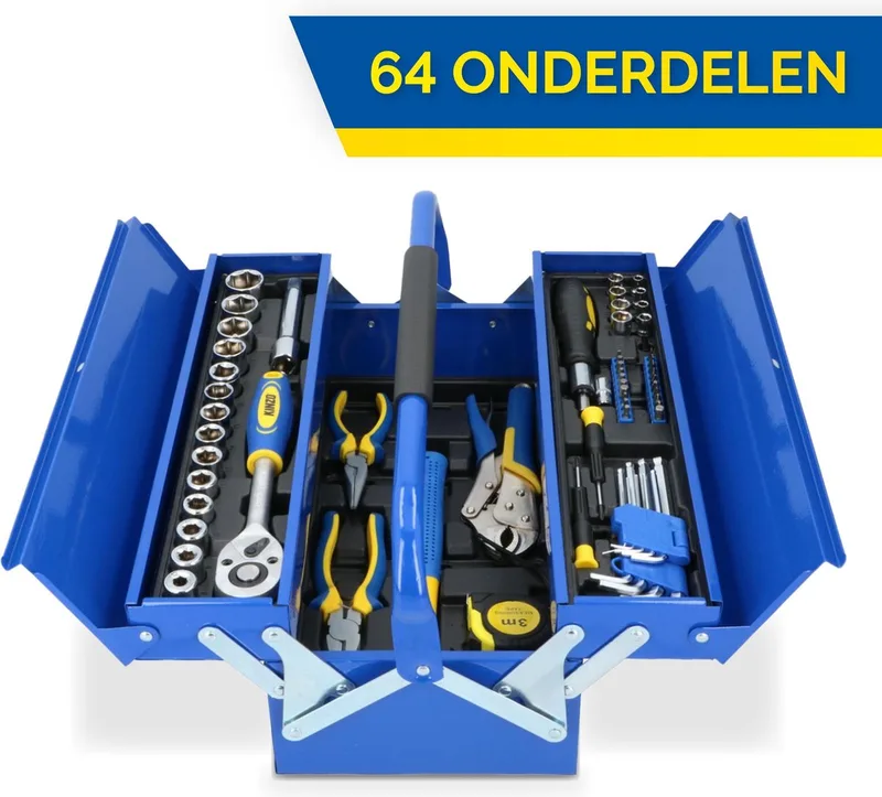 Gereedschapsset - Metalen Kist - 64-delig - CR-V-staal - Blauw de Kinzo, Multicolore – image du produit