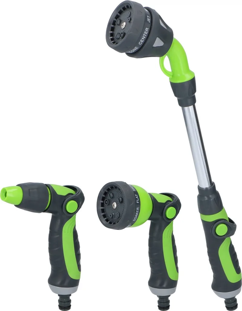 Kinzo 3-Delige Sproeikop Set Tuinslang - Spuitpistool, Sproeipistool en Uitschuifbare Sproeikop 15" - 8 Sproei Standen - Aansluiting Tuinslang - Groen/Zwart de Kinzo – image du produit