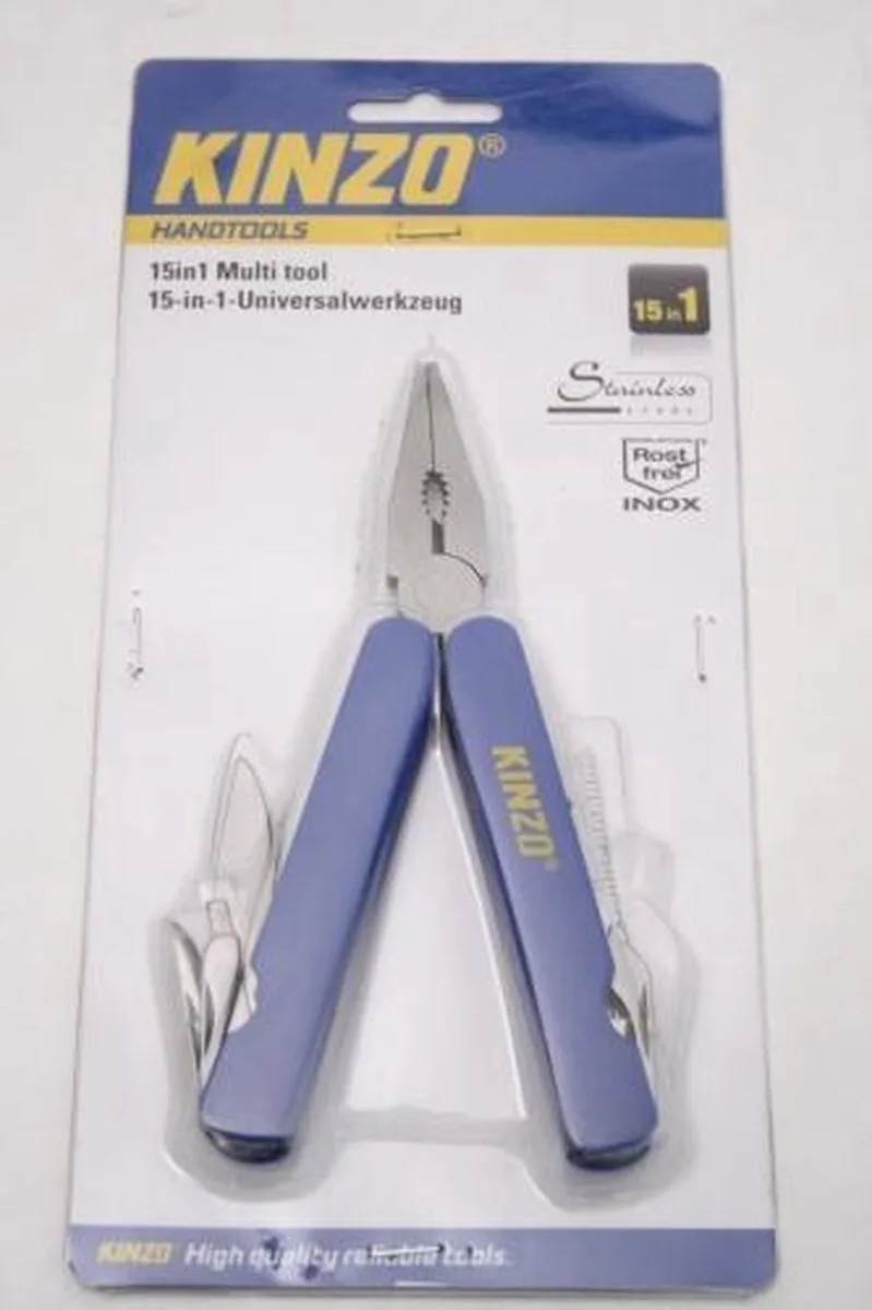 Multitool Tang 15-in-1 – Multitool met Mes, Schroevendraaiers, Vijl en Flesopener – RVS Zakgereedschap by Kinzo, Blue – product image