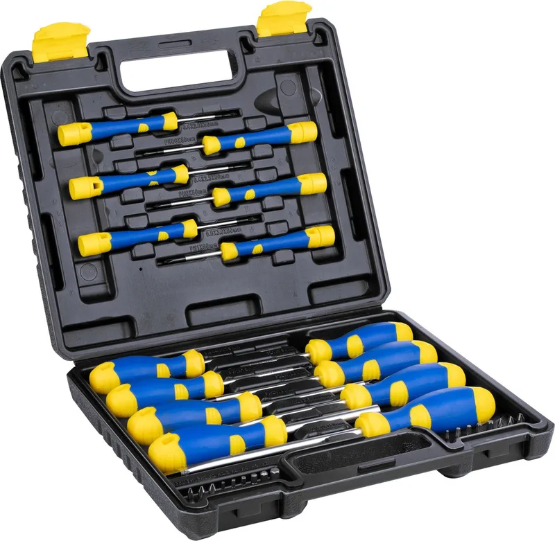 Schroevendraaierset 32-Delig - Incl. Koffer - Schroevendraaiers met Magnetische Tip - Zwart, Geel von Kinzo, Blau – Produktbild