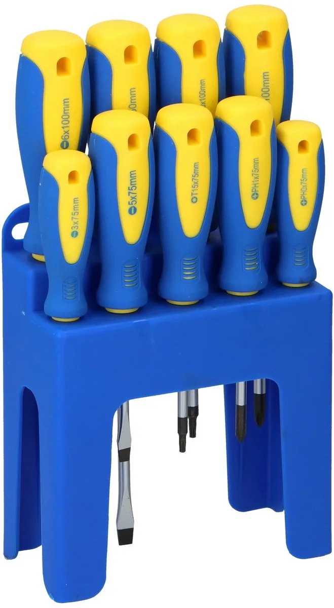 Schroevendraaierset + Houder - 9-delig - Magnetisch - Chroom-Vanadium - 2x Torx, 3x Phillips, 4x Platte Schroevendraaier by Kinzo, Blue – product image