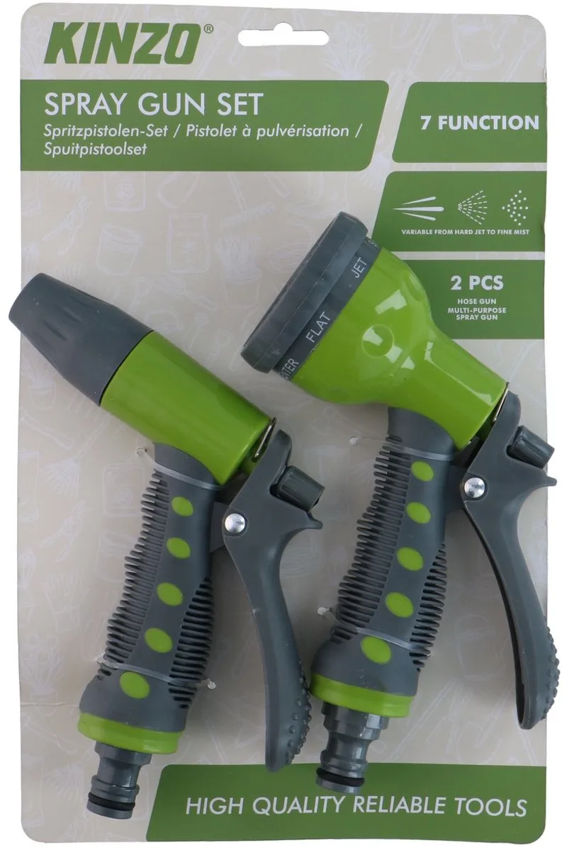 Sproeikop Tuinslang Set – 2-delig Spuitpistool met Verstelbare Straalstanden – Sproeikop voor Tuinslang met Grip – Sproeipistool voor Tuin, Auto of Terras by Kinzo – product image