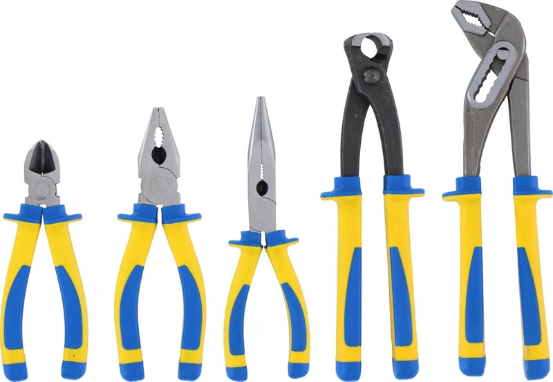 Tangenset 5-delig set Kniptang, punttang, knijptang, waterpomptang, combi-tang de Kinzo, Multicolore – image du produit